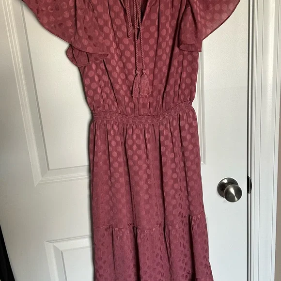 Shiny Dot Jacquard Flutter Sleeve Dress - Picture 2 of 3